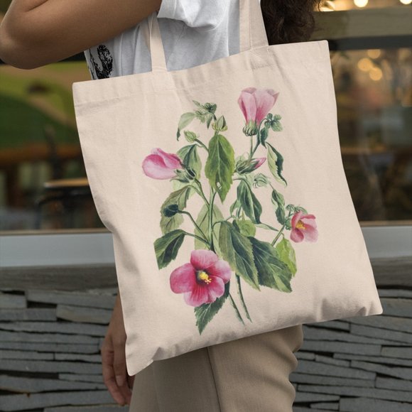 Outfit Bits Handbags - Rosepink Vintage Watercolor Floral Print Graphic Canvas Tote Bag